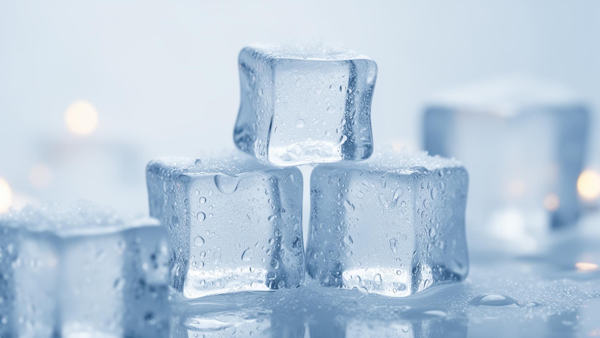 Ice cubes with water droplets - cryotherapy and ice water facial concept