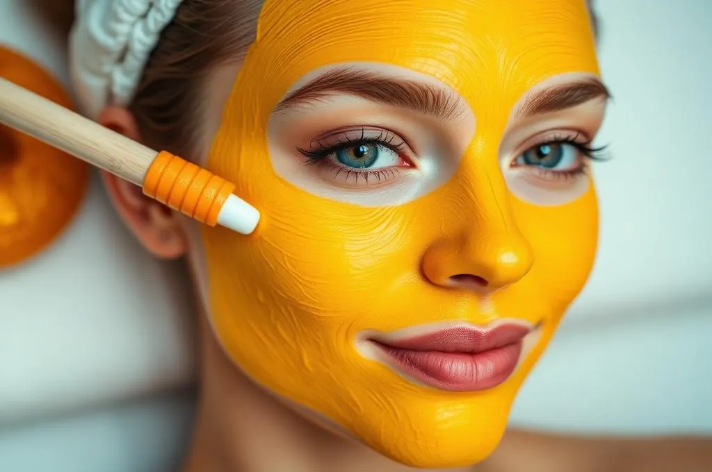 Turmeric and honey face mask being applied with a brush for natural skin brightening and glow