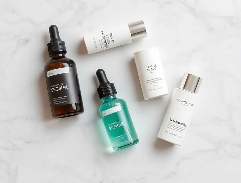 Skincare products laid out for a retinol night routine
