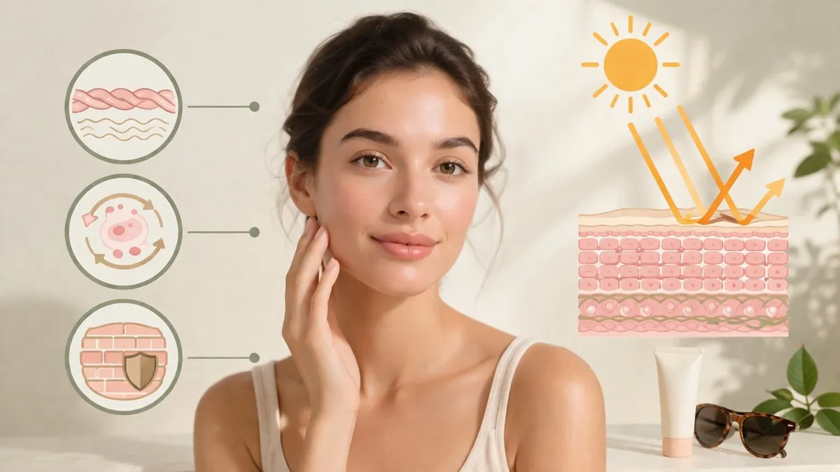 Young woman following a skincare routine in her 20s with cleanser, moisturizer, and sunscreen products