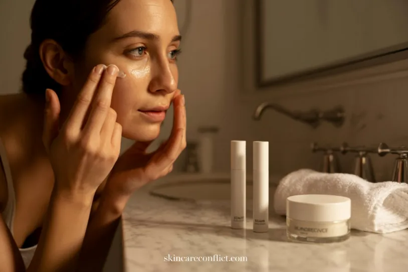 Woman applying skincare products in her routine